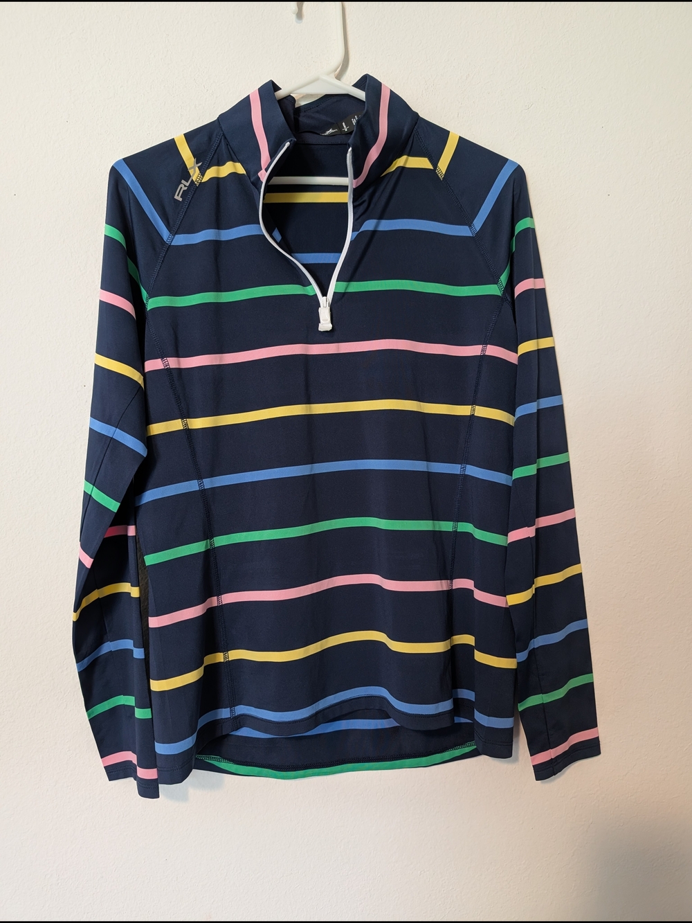 RLX Ralph Lauren Navy Long-Sleeve Quarter-Zip with Multicolor Stripes